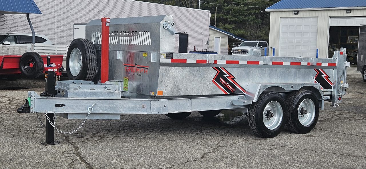 New 82" X 14' GALVANIZED DUMP 8 K AXLES HYDRAULIC POWER JACK SPARE TIRE INCLUDED 2026 TRIUMPH