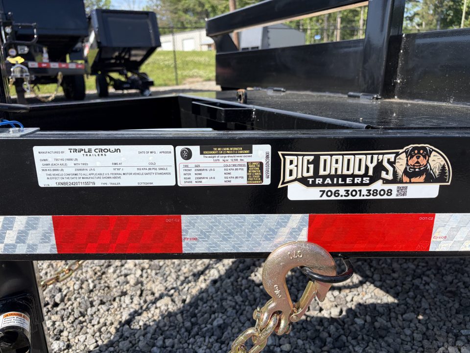 New 2026 Triple Crown 7x24 Heavy Duty Equipment Trailer, 5' Ramps, 16K GVWR