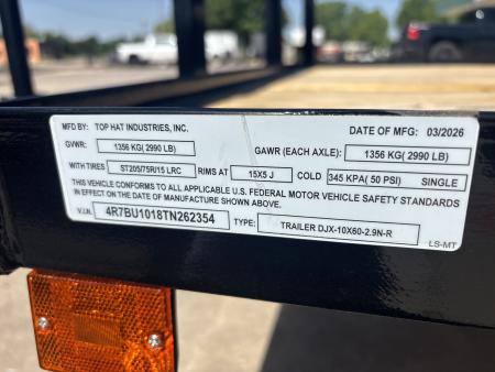 New #262354 2026 TOP HAT DJX 5 X 10 SINGLE AXLE ANGLE TOP 3.5K UTILITY W/ 48  RAMP GATE