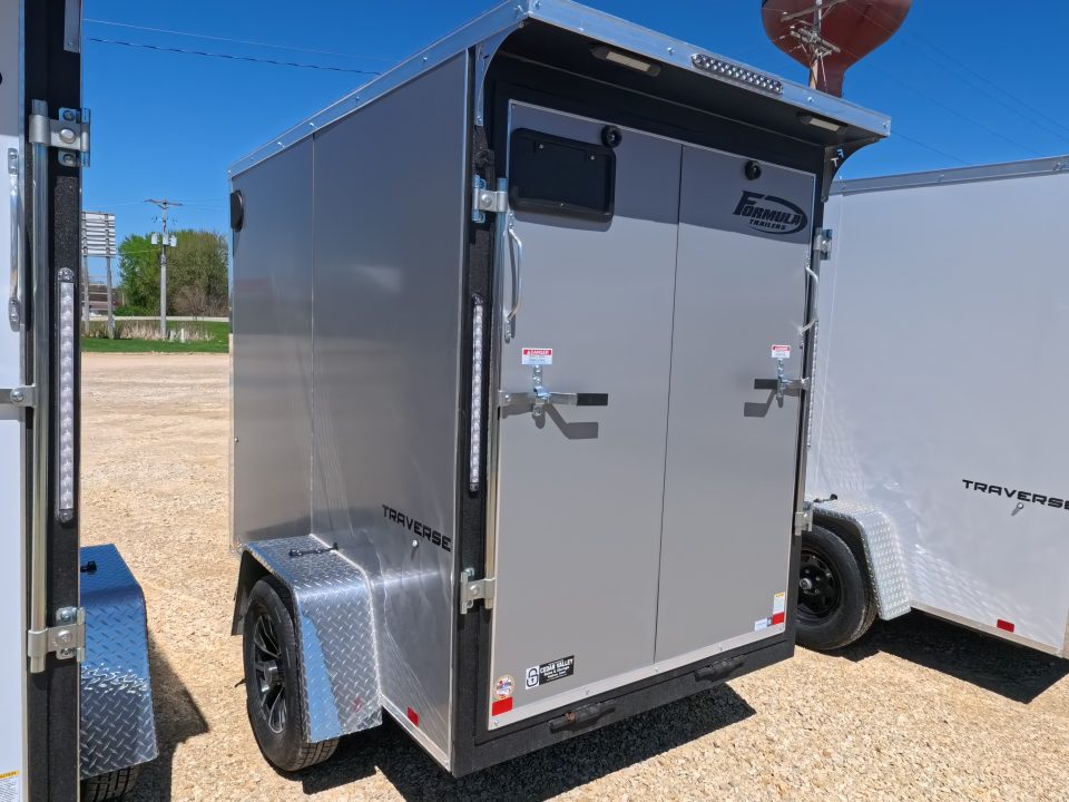 New 2026 Formula Trailers 5 x 8 x 6 Traverse Flat Top V-Nose Cargo Enclosed with 3K GVWR, Steel Plate D-Rings and Rear Flare w/ Loading Lights