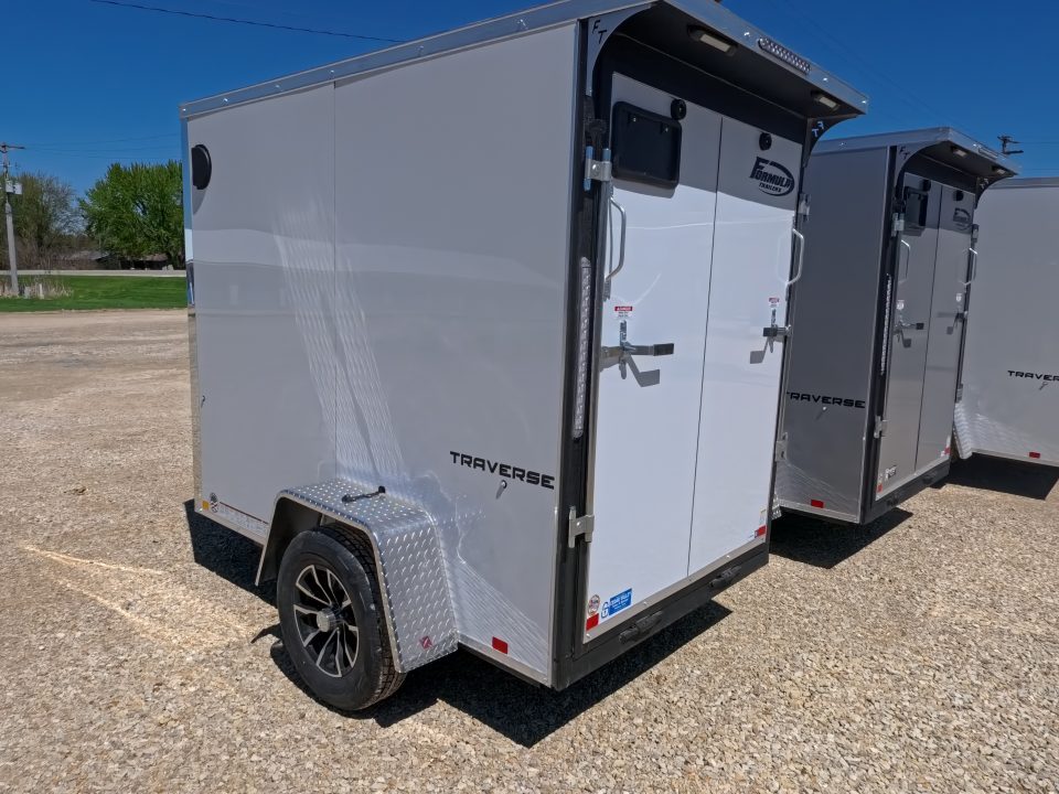 New 2026 Formula Trailers 5 x 8 x 6 White Traverse Flat Top V-Nose Cargo / Enclosed with 3K GVWR, Black Aluminum Wheel Assembly, Rear Flare, D-Rings