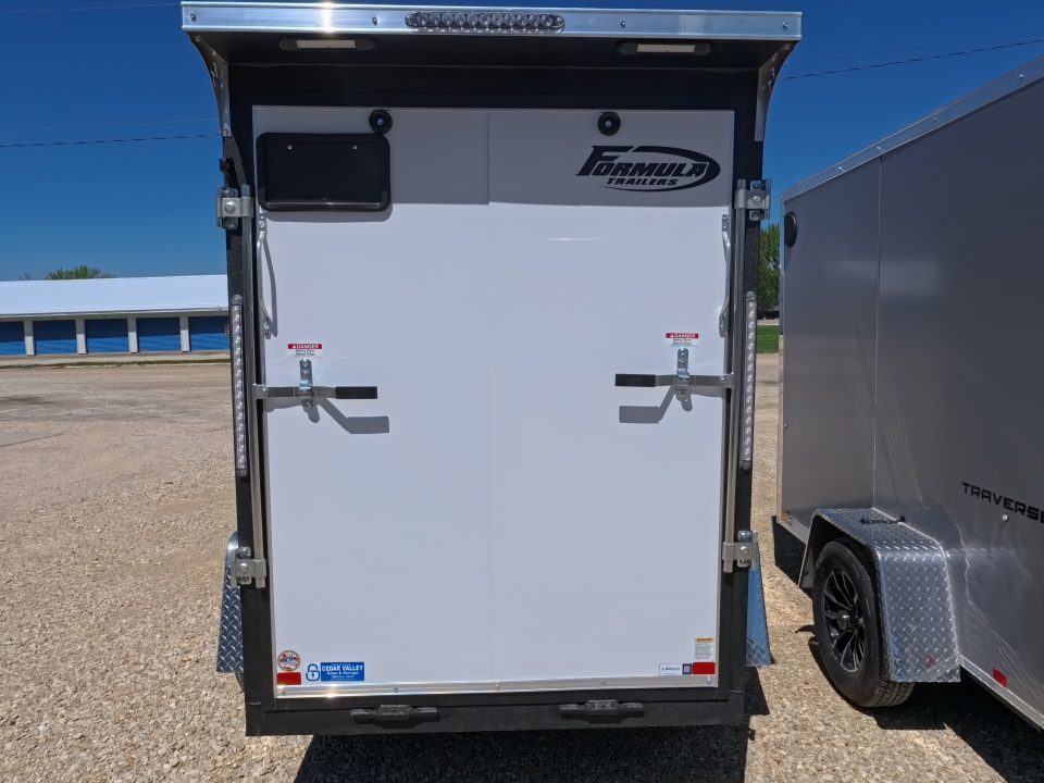 New 2026 Formula Trailers 5 x 8 x 6 White Traverse Flat Top V-Nose Cargo / Enclosed with 3K GVWR, Black Aluminum Wheel Assembly, Rear Flare, D-Rings