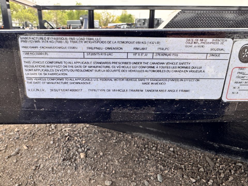 New 2026 Load Trail 7-12 Tandem Axle Ramp Gate Utility 7K GVWR