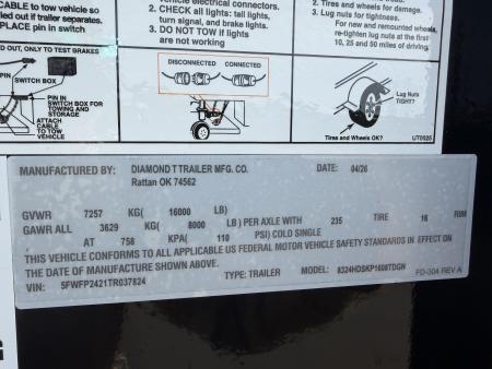 New #037824 2026 DIAMOND T HDSKP1608TDGN 24 X 83 TANDEM AXLE 16K GOOSENECK EQUIPMENT TILT DECK TRAILER