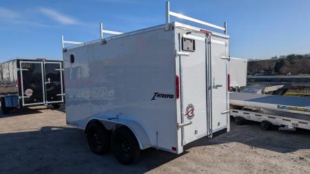 New 2026 Homesteader 6x12 Tandem Intrepid V-Nose Contractor Trailer w/ Rear Barn Doors & Ladder Racks