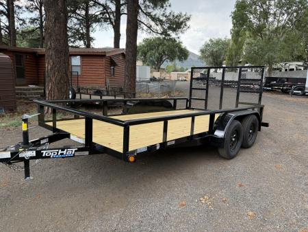 New 2026 Top Hat Trailers 83X14 Pipe Rail Utility Flatbed Trailer Ramp Gate Utility Trailer