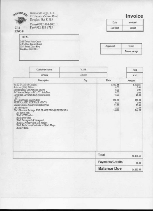 New 2026 DIAMOND CARGO 6 x 12 TA Cargo / Enclosed Trailer