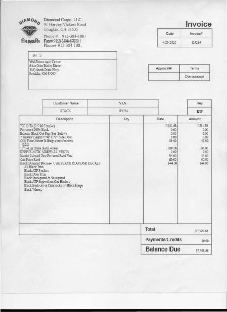 New 2025 Diamond Cargo 7' x 12' TA V-Nose Enclosed Trailer / 5 Year Warranty