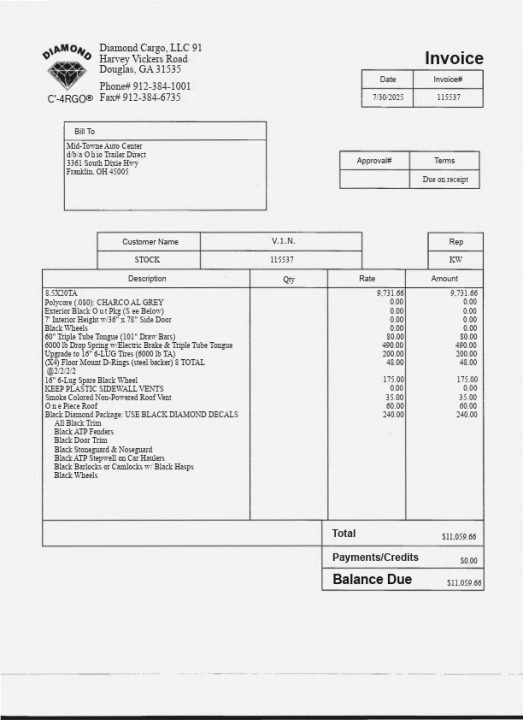 New 2026 Diamond Cargo 8.5' x 20' TA V-Nose Enclosed Trailer / 5 Year Warranty