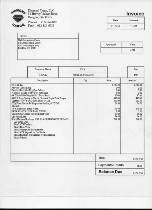 New 2026 Diamond Cargo 8.5 x 18' TA V-Nose Enclosed Trailer / 5 Year Warranty
