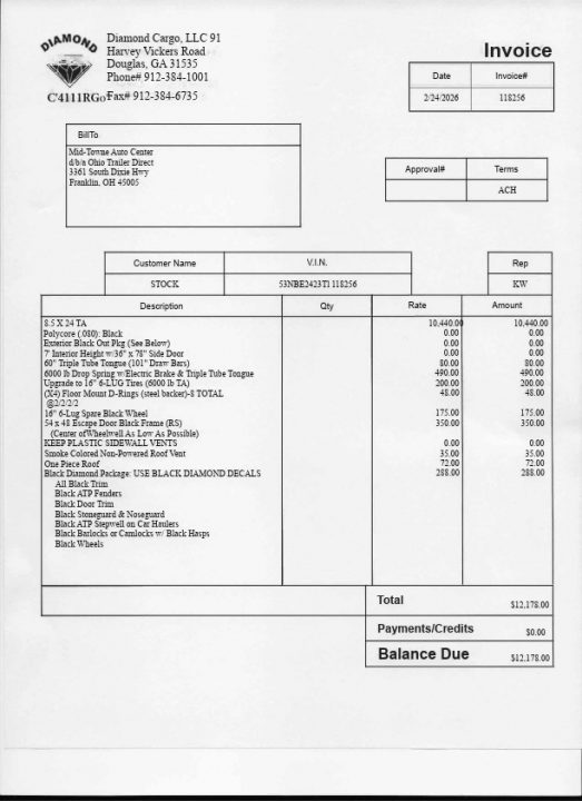 New 2026 Diamond Cargo 8.5' X 24' TA V-Nosed Enclosed Trailer/ 5 Year Warranty