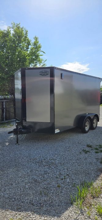 New 2026 Family Trailer 7x14 Tandem Axles Cargo / Enclosed Trailer- Screwless Exterior- Blackout Pkg- Rear Spoiler- HD Axles