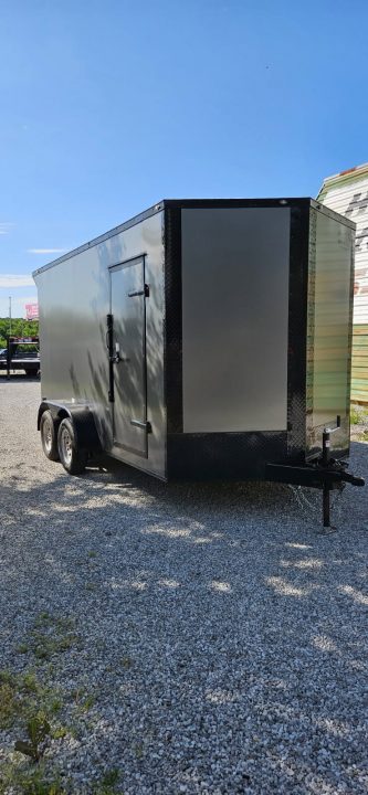 New 2026 Family Trailer 7x14 Tandem Axles Cargo / Enclosed Trailer- Screwless Exterior- Blackout Pkg- Rear Spoiler- HD Axles