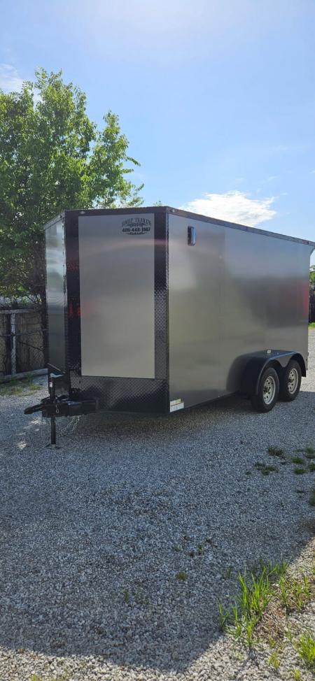 New 2026 Family Trailer 7x14 Tandem Axles Cargo / Enclosed Trailer- Screwless Exterior- Blackout Pkg- Rear Spoiler- HD Axles