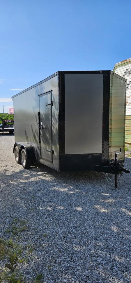 New 2026 Family Trailer 7x14 Tandem Axles Cargo / Enclosed Trailer- Screwless Exterior- Blackout Pkg- Rear Spoiler- HD Axles