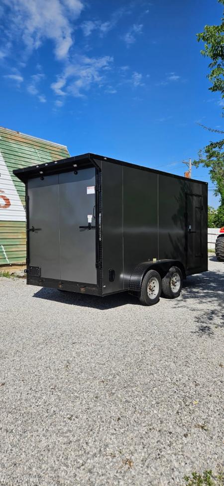 New 2026 Family Trailer 7x14 Tandem Axles Cargo / Enclosed Trailer- Screwless Exterior- Blackout Pkg- Rear Spoiler- HD Axles