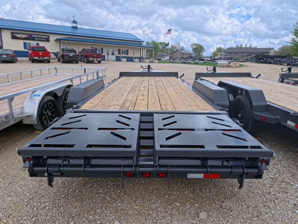 New 2026 Iron Bull 83x20 EWB Equipment Trailer, 2) 7K Straight Axles with 2 Elec. Fwd. Adj. Brakes, 3' Self Cleaning Dove Tail w/ Rampage Ramps