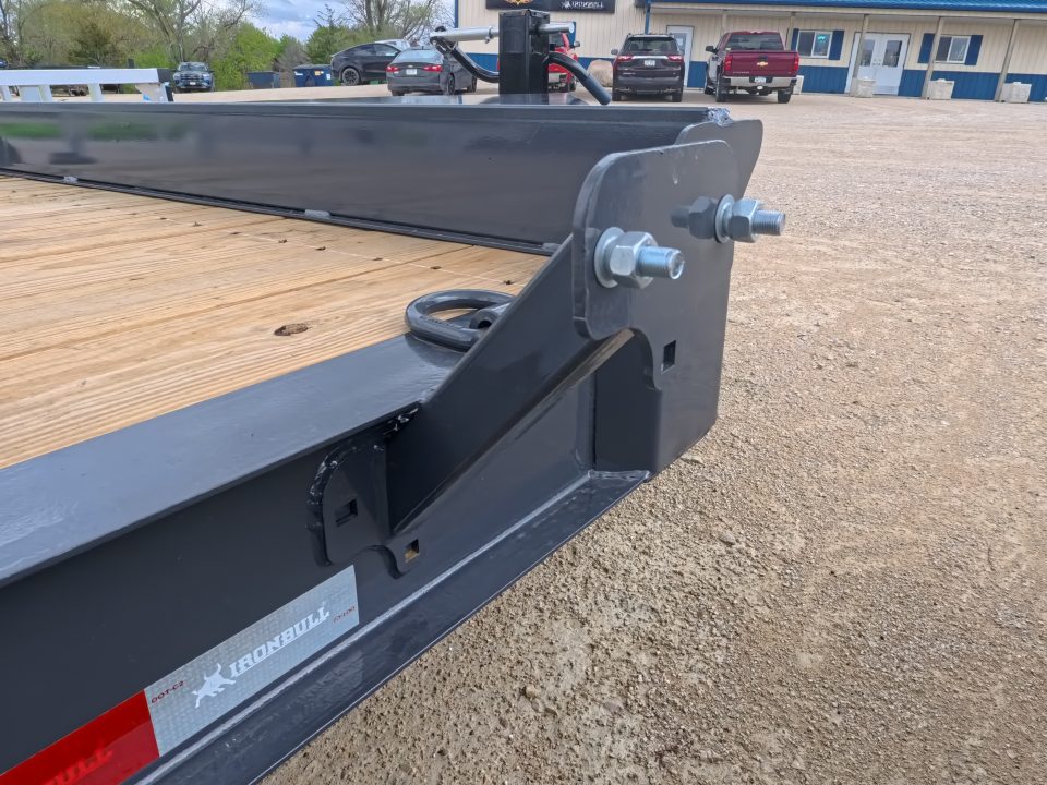 New 2026 Iron Bull 83x20 EWB Equipment Trailer, 2) 7K Straight Axles with 2 Elec. Fwd. Adj. Brakes, 3' Self Cleaning Dove Tail w/ Rampage Ramps