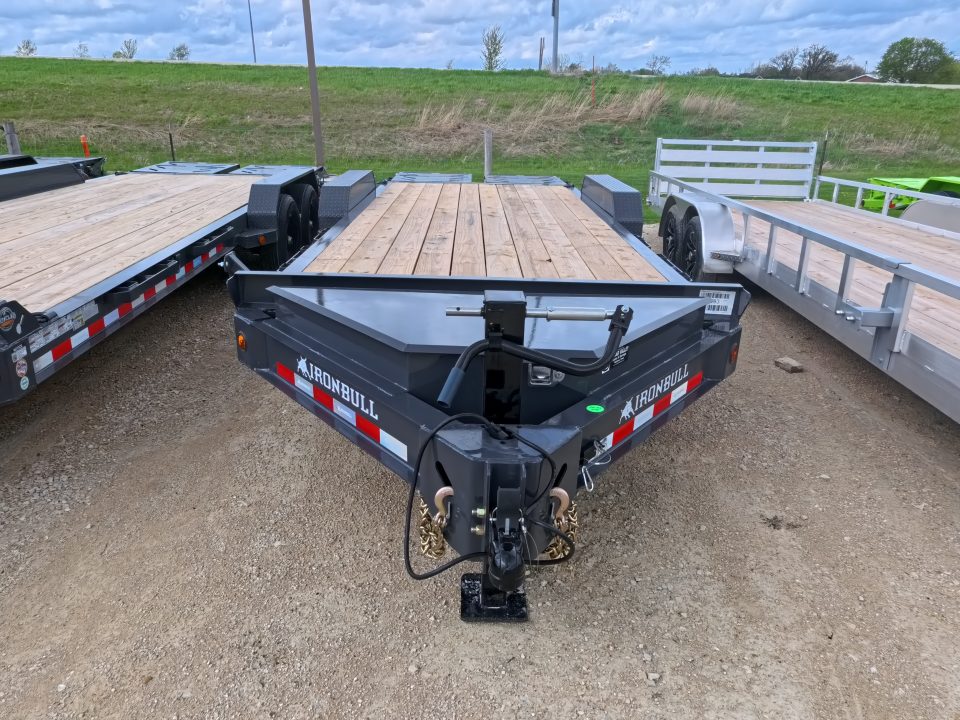 New 2026 Iron Bull 83x20 EWB Equipment Trailer, 2) 7K Straight Axles with 2 Elec. Fwd. Adj. Brakes, 3' Self Cleaning Dove Tail w/ Rampage Ramps