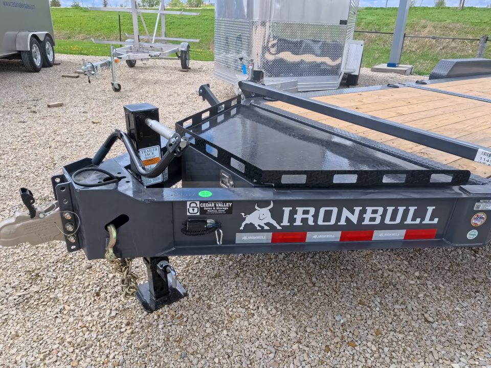 New 2026 Iron Bull 83x20 EWB Equipment Trailer, 2) 7K Straight Axles with 2 Elec. Fwd. Adj. Brakes -3' Self Cleaning Dove Tail w/ Rampage Ramps