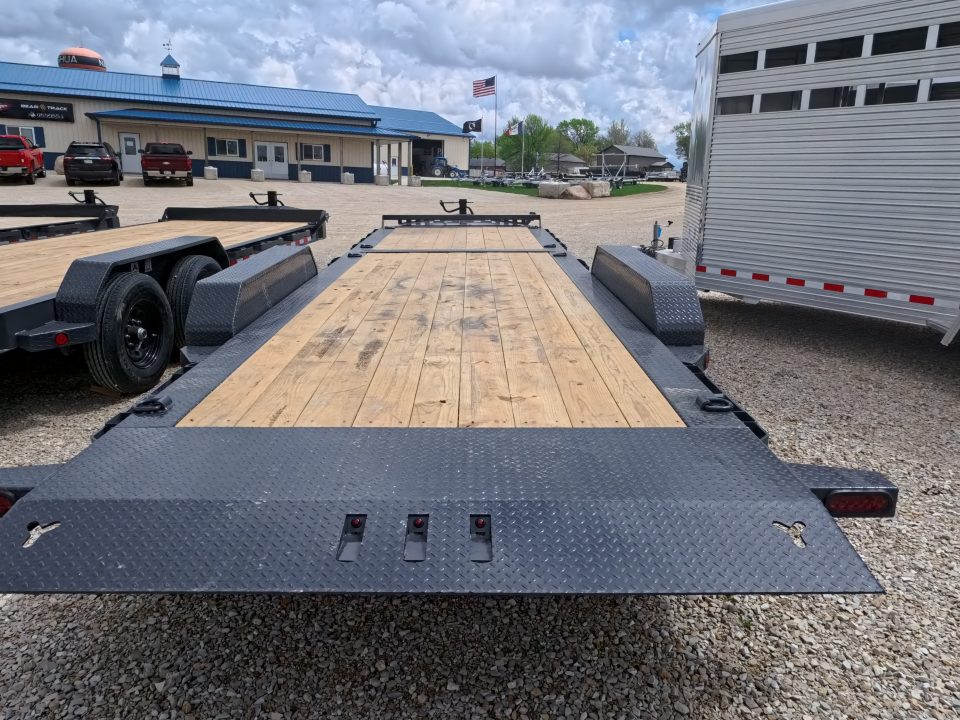 New 2026 Iron Bull 83x20 EWB Equipment Trailer, 2) 7K Straight Axles with 2 Elec. Fwd. Adj. Brakes -3' Self Cleaning Dove Tail w/ Rampage Ramps