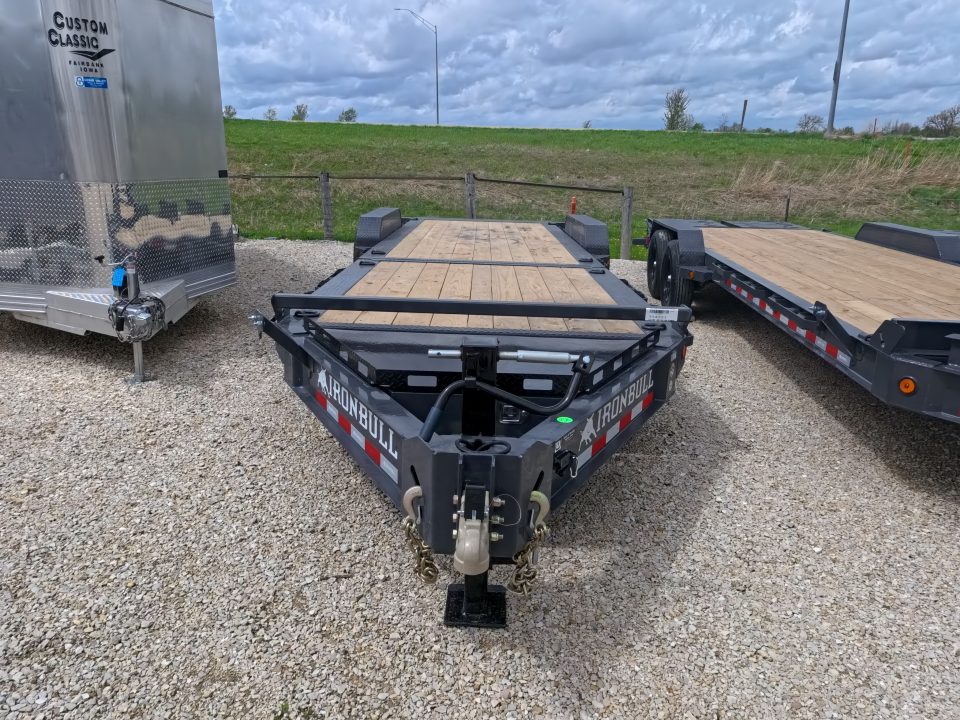 New 2026 Iron Bull 83x20 EWB Equipment Trailer, 2) 7K Straight Axles with 2 Elec. Fwd. Adj. Brakes -3' Self Cleaning Dove Tail w/ Rampage Ramps
