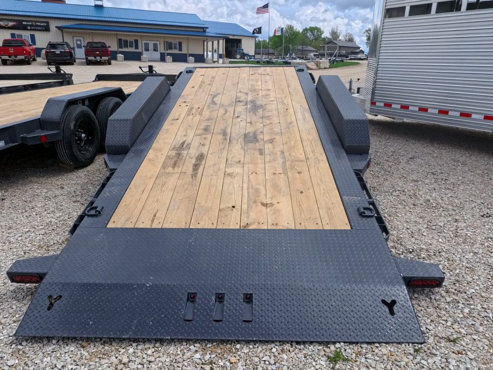 New 2026 Iron Bull 83x20 EWB Equipment Trailer, 2) 7K Straight Axles with 2 Elec. Fwd. Adj. Brakes -3' Self Cleaning Dove Tail w/ Rampage Ramps