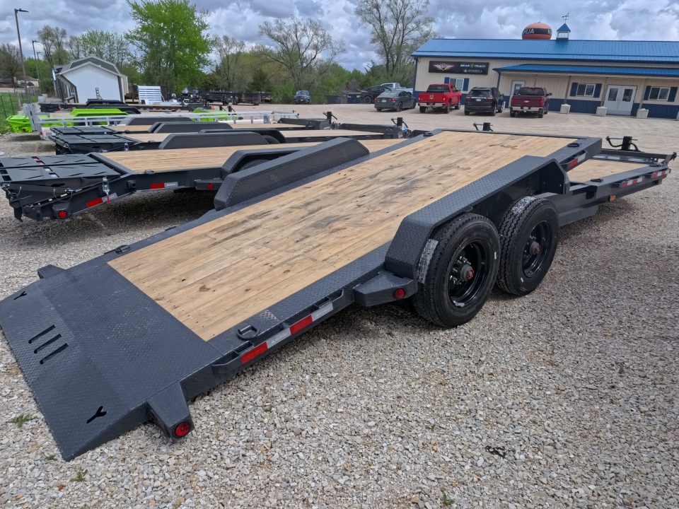 New 2026 Iron Bull 83x20 EWB Equipment Trailer, 2) 7K Straight Axles with 2 Elec. Fwd. Adj. Brakes -3' Self Cleaning Dove Tail w/ Rampage Ramps