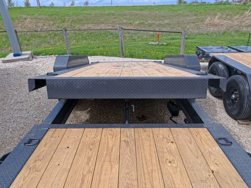 New 2026 Iron Bull 83x20 EWB Equipment Trailer, 2) 7K Straight Axles with 2 Elec. Fwd. Adj. Brakes -3' Self Cleaning Dove Tail w/ Rampage Ramps