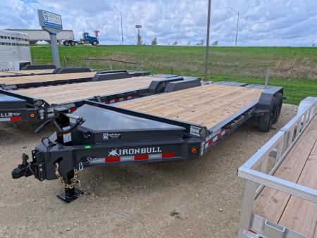 New 2026 Iron Bull 83x20 EWB Equipment Trailer, 2) 7K Straight Axles with 2 Elec. Fwd. Adj. Brakes -3' Self Cleaning Dove Tail w/ Rampage Ramps