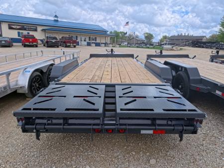 New 2026 Iron Bull 83x20 EWB Equipment Trailer, 2) 7K Straight Axles with 2 Elec. Fwd. Adj. Brakes, 3' Self Cleaning Dove Tail w/ Rampage Ramps