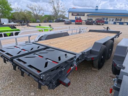 New 2026 Iron Bull 83x20 EWB Equipment Trailer, 2) 7K Straight Axles with 2 Elec. Fwd. Adj. Brakes, 3' Self Cleaning Dove Tail w/ Rampage Ramps