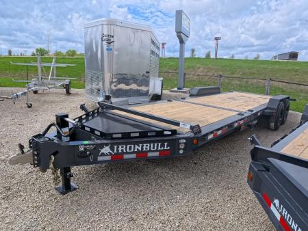 New 2026 Iron Bull 83x20 EWB Equipment Trailer, 2) 7K Straight Axles with 2 Elec. Fwd. Adj. Brakes -3' Self Cleaning Dove Tail w/ Rampage Ramps