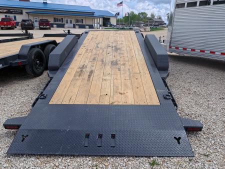 New 2026 Iron Bull 83x20 EWB Equipment Trailer, 2) 7K Straight Axles with 2 Elec. Fwd. Adj. Brakes -3' Self Cleaning Dove Tail w/ Rampage Ramps