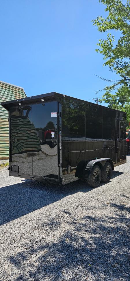 New 2026 Family Trailer 7x16 Tandem Axles Cargo / Enclosed Trailer- Screwless Exterior- Blackout Pkg- Rear Spoiler- HD Axles