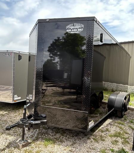 New 2026 Family Trailer 7x16 Tandem Axles Cargo / Enclosed Trailer- Screwless Exterior- Blackout Pkg- Rear Spoiler- HD Axles