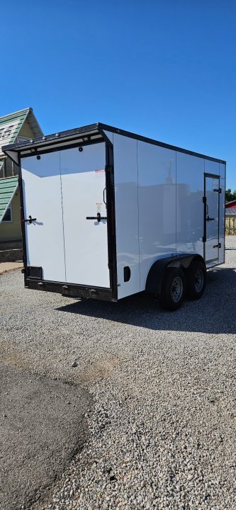 New 2026 Family Trailer 7x14 Tandem Axles Cargo / Enclosed Trailer- Screwless Exterior- Blackout Pkg- Rear Spoiler- HD Axles