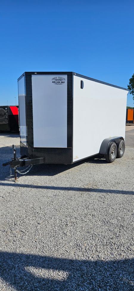 New 2026 Family Trailer 7x14 Tandem Axles Cargo / Enclosed Trailer- Screwless Exterior- Blackout Pkg- Rear Spoiler- HD Axles