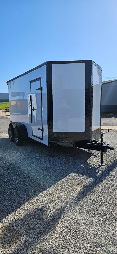 New 2026 Family Trailer 7x14 Tandem Axles Cargo / Enclosed Trailer- Screwless Exterior- Blackout Pkg- Rear Spoiler- HD Axles
