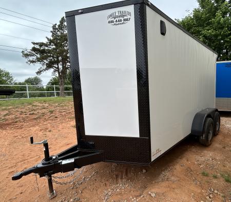 New 2026 Family Trailer 7x14 Tandem Axles Cargo / Enclosed Trailer- Screwless Exterior- Blackout Pkg- Rear Spoiler- HD Axles
