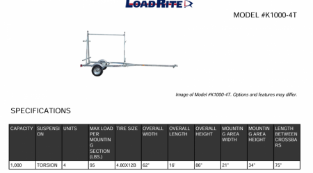 New 2027 Load Rite 4 Place Kayak Trailer w/ Swing up Jack