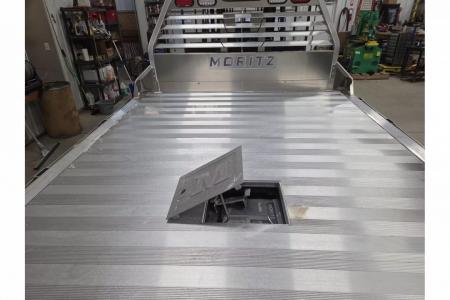 New Moritz International TBA8-114 DRW 84'' CA DRW ALUMINUM Flatbed w/Trap Door and Gooseneck Hitch Plate