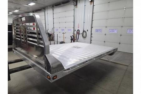 New Moritz International TBA8-114 DRW 84'' CA DRW ALUMINUM Flatbed w/Trap Door and Gooseneck Hitch Plate