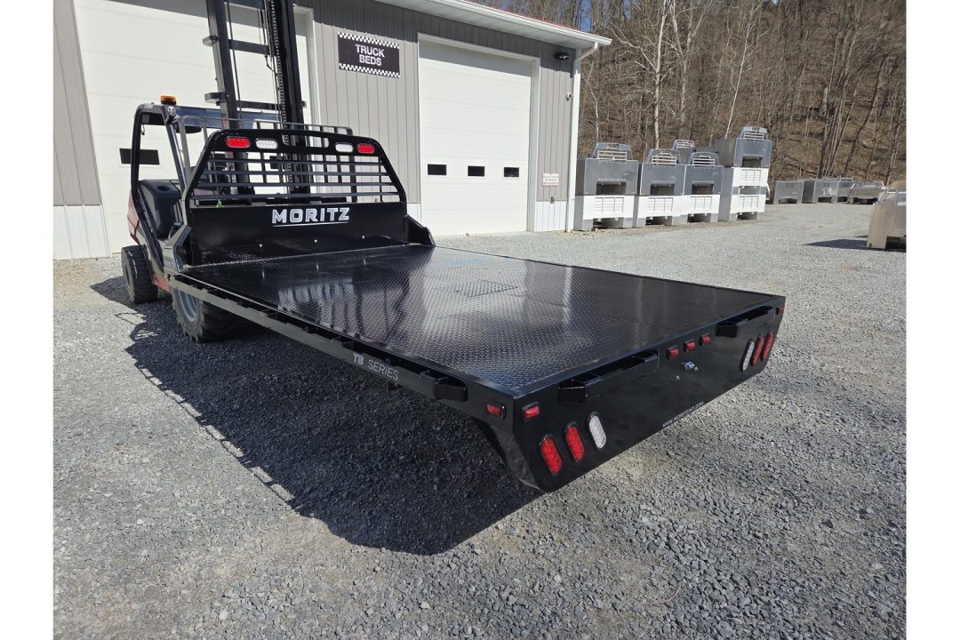 New Moritz International TB8-114 84'' CA DRW Flatbed w/Trap Door and Gooseneck Hitch Plate