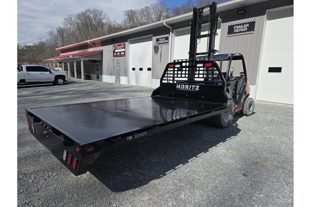 New Moritz International TB8-114 84'' CA DRW Flatbed w/Trap Door and Gooseneck Hitch Plate