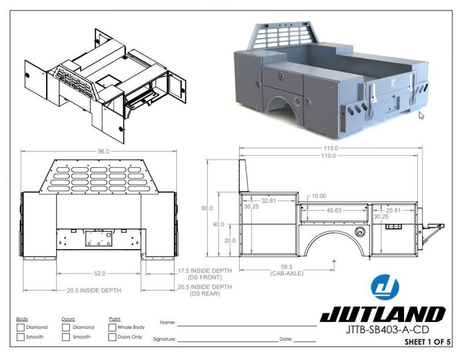 New Jutland Aluminum Gooseneck Service Body 60'' CA DRW