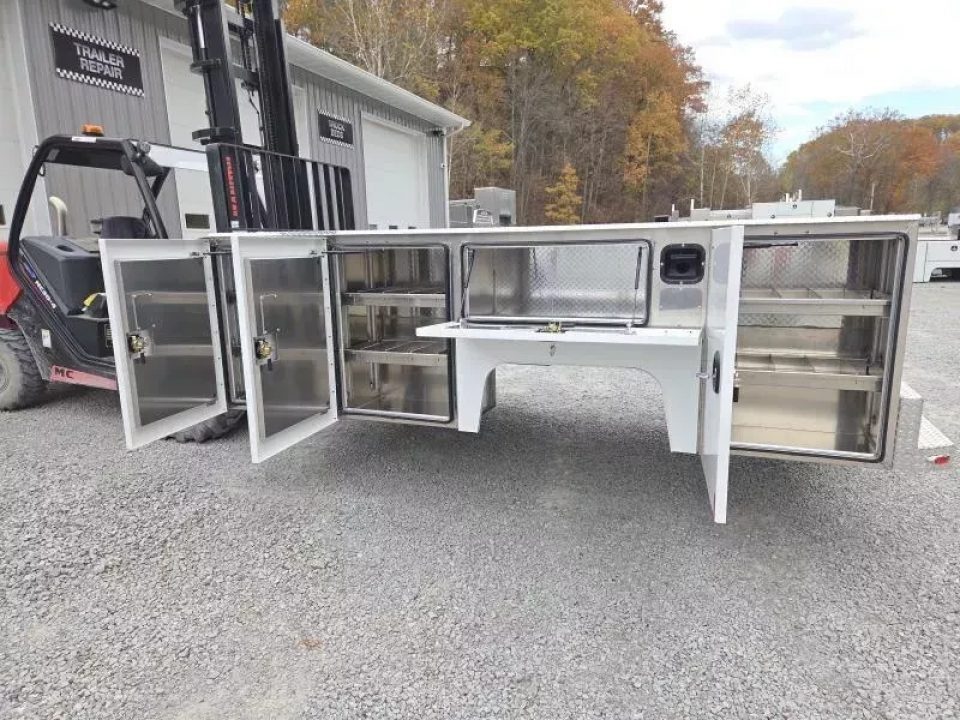 New Martin Truck Bodies Aluminum SSB Service Body DRW 84" CA Cab and Chassis White