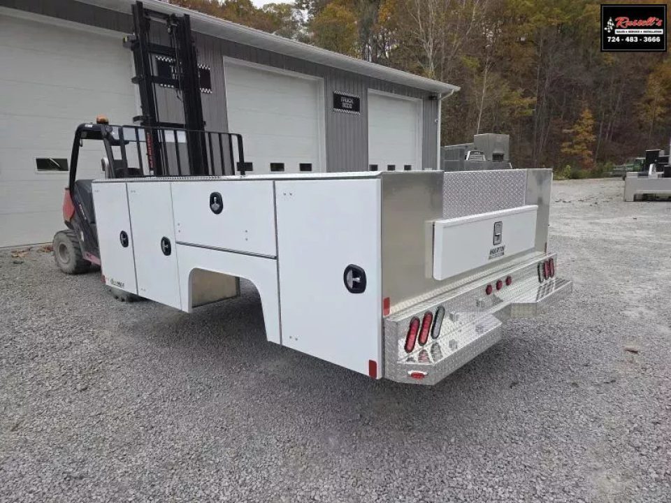 New Martin Truck Bodies Aluminum SSB Service Body DRW 84" CA Cab and Chassis White