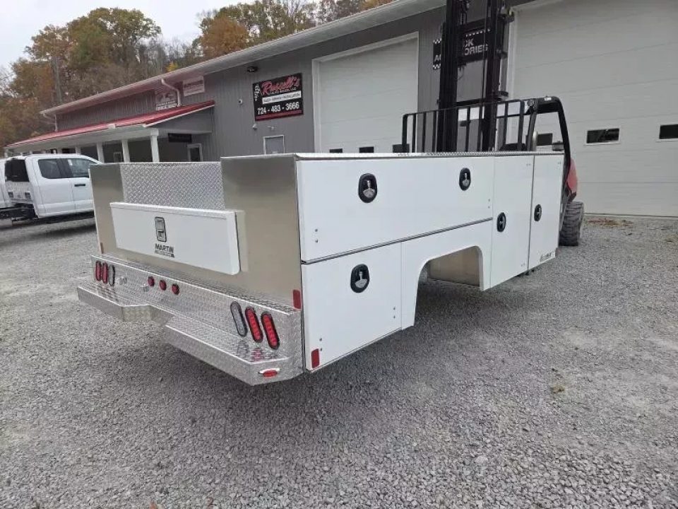 New Martin Truck Bodies Aluminum SSB Service Body DRW 84" CA Cab and Chassis White