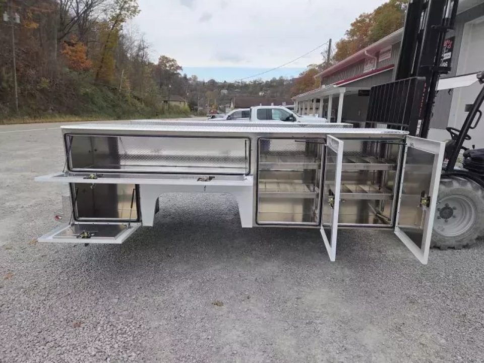 New Martin Truck Bodies Aluminum SSB Service Body DRW 84" CA Cab and Chassis White